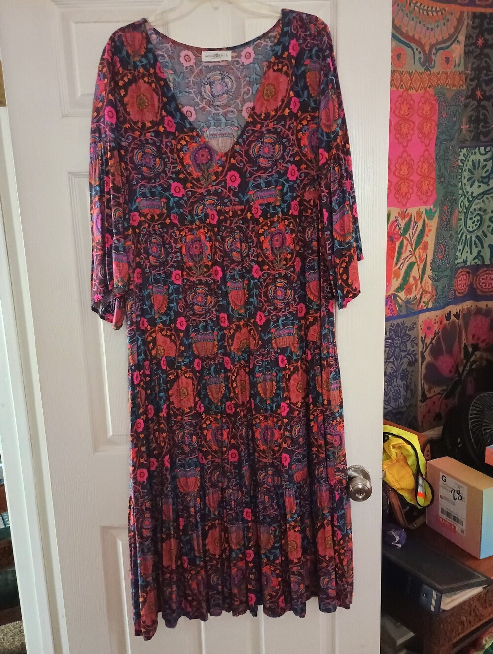 Floral V-Neck Midi Dress in Pink Multi - Boho Inspired Natural Life